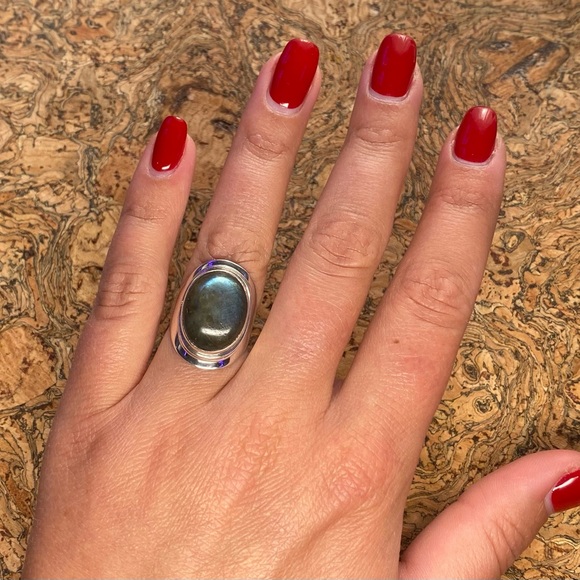 .925 Sterling Silver Blue Green Labradorite Ring Size 7 - Picture 10 of 12